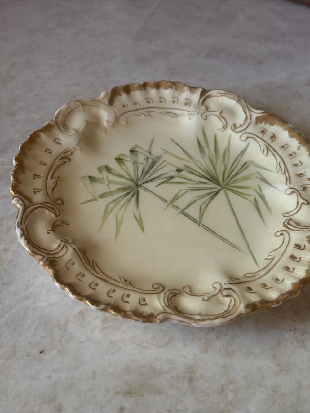 Antique Limoges France porcelain plate leaf pattern